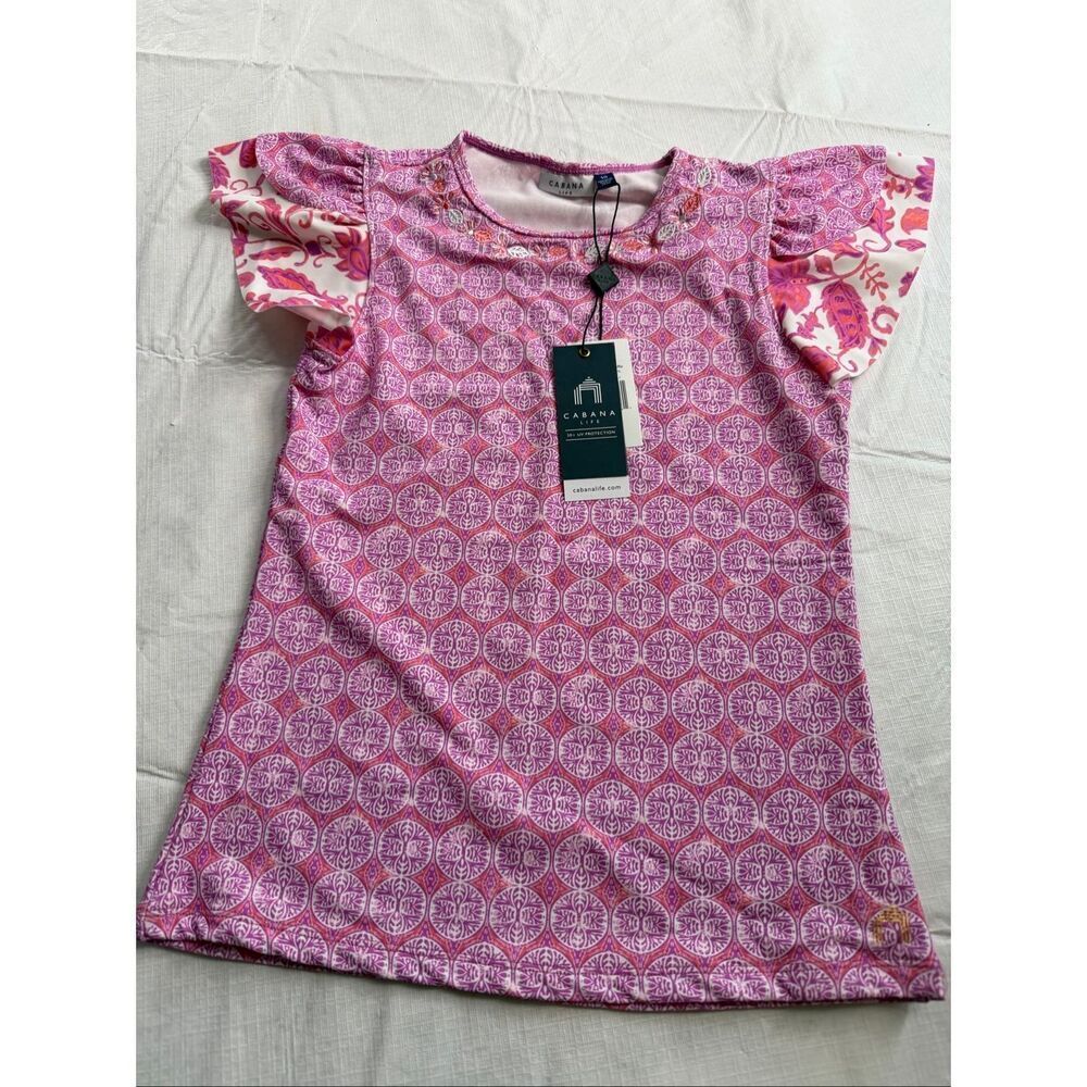 NWT Cabana Life Pink Amelia Island Ruffle Rash Guard Top Size 10 New